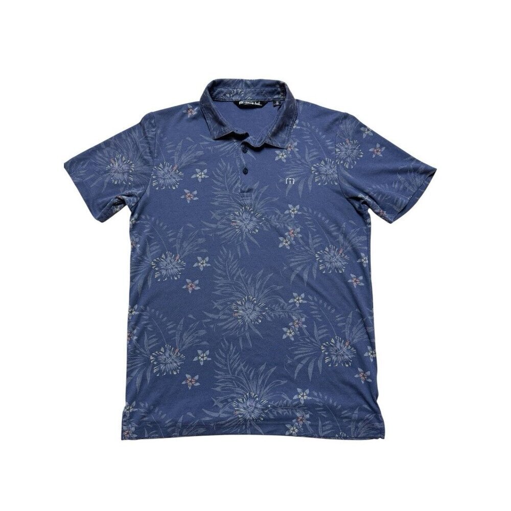 TravisMathew Polo Shirt M Blue Floral Pima Cotton Blend